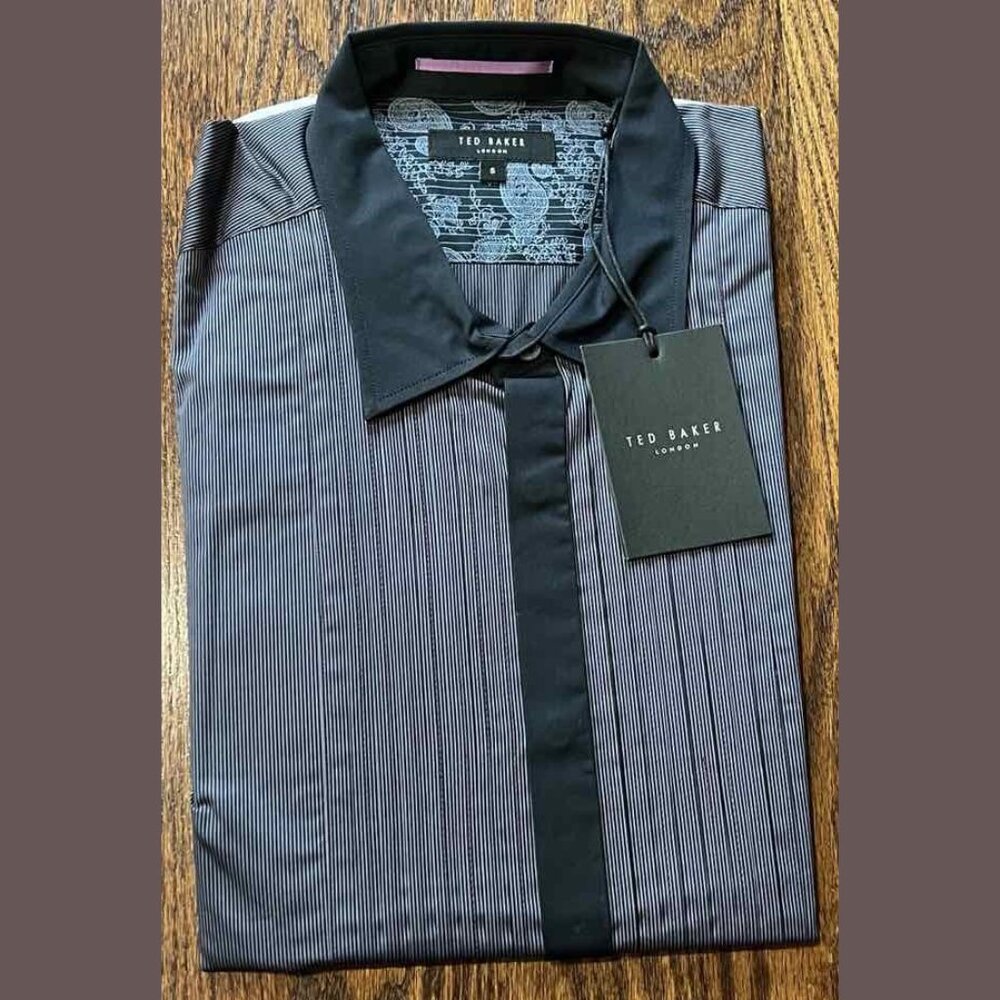 $185 NWT TED BAKER LONDON LS TAPERED BIB PLEAT SHIRT SIZE: 5